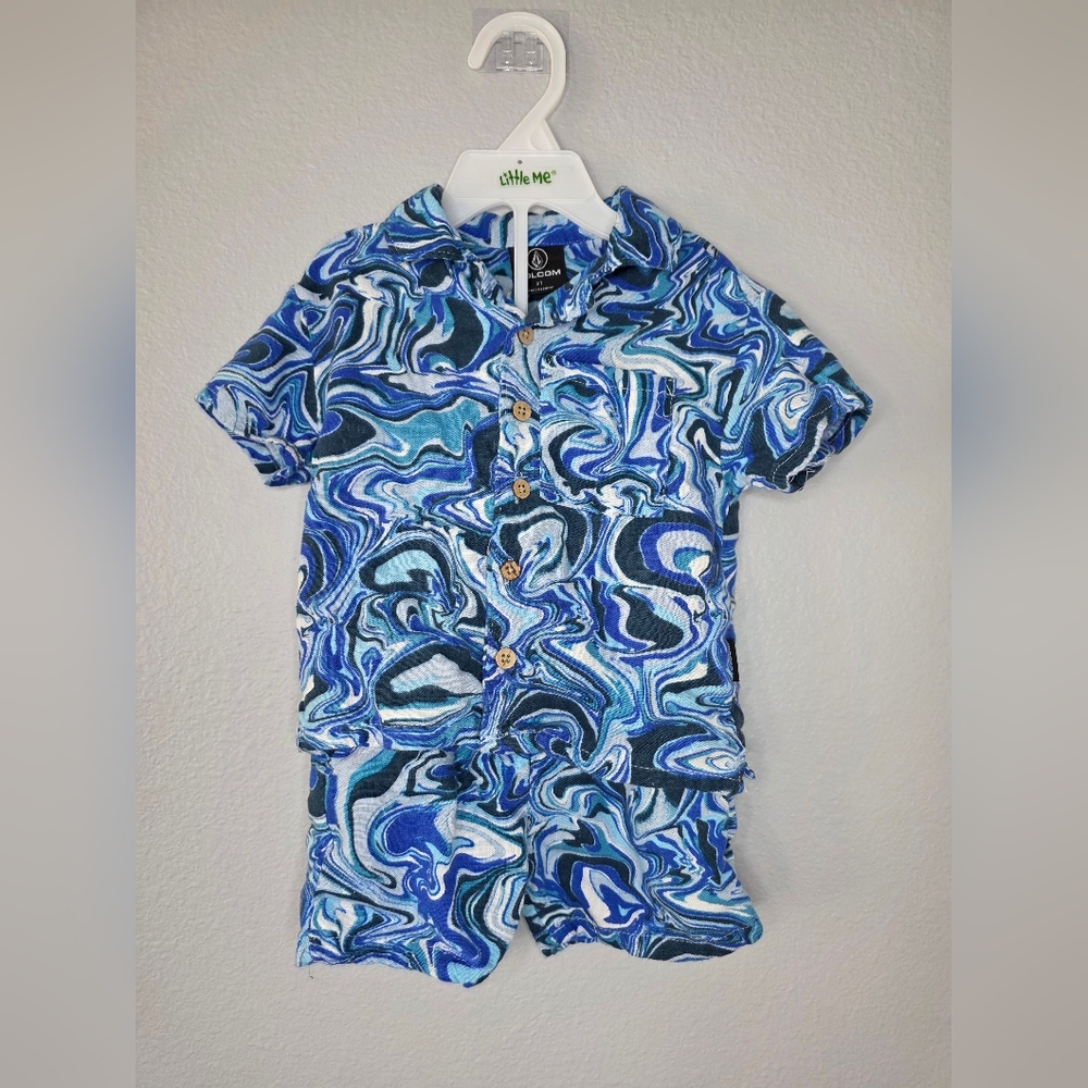Volcom Blue Swirl Shirt and Shorts Set